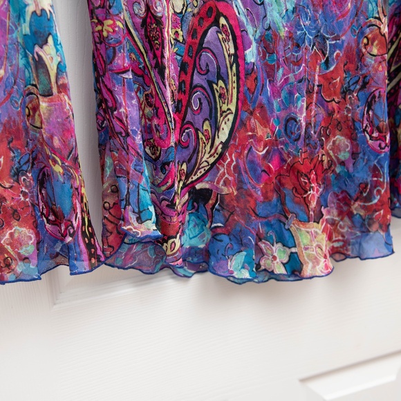 Chico's 100% Silk Top Blouse Women's XL Sheer Wearable Art Colorful Paisley - Picture 3 of 4